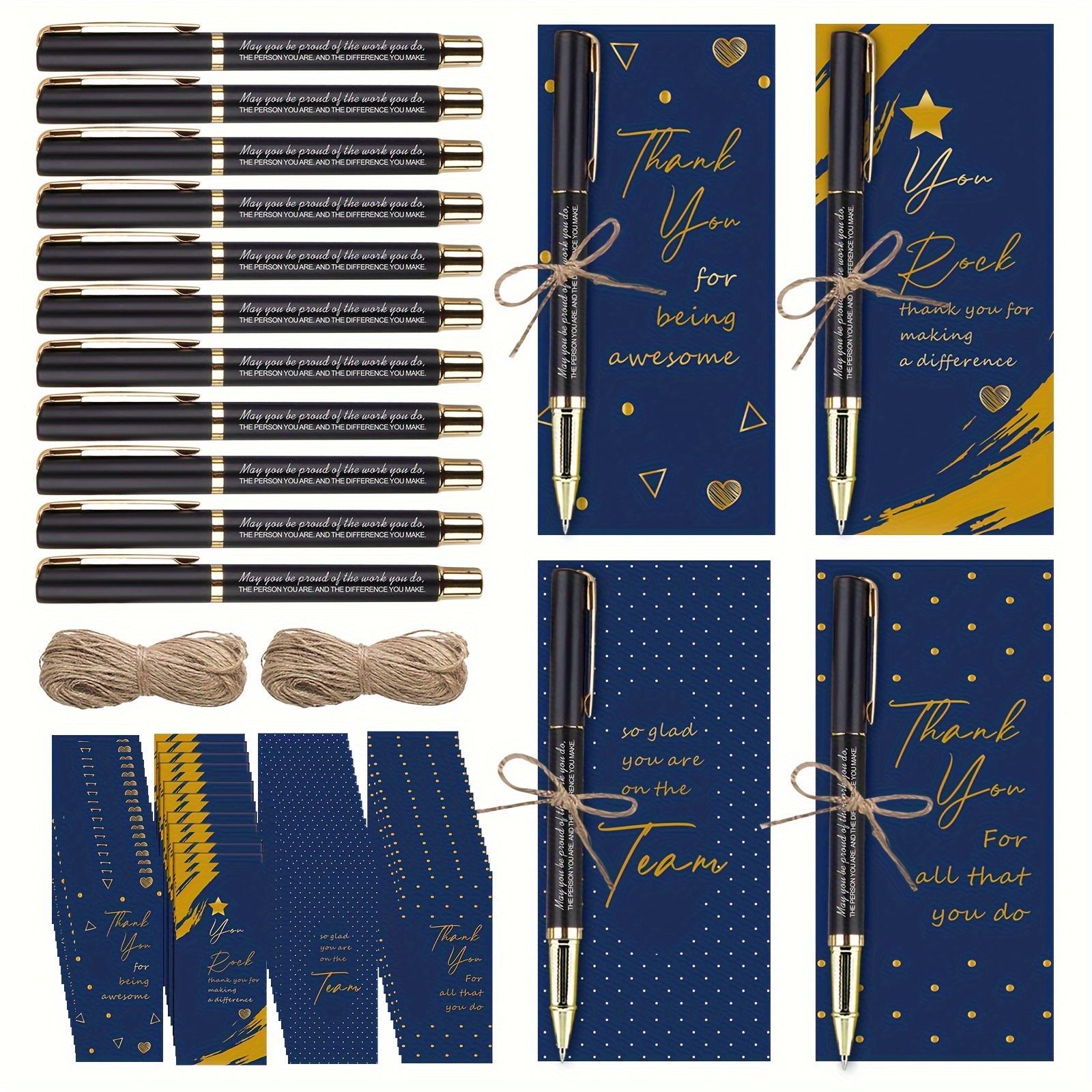 

12/24 Set Employee Appreciation Gifts: Black Metal Inspirational Ballpoint Pens With Thank You Note Cards - Perfect For Coworker Team Building And Motivation