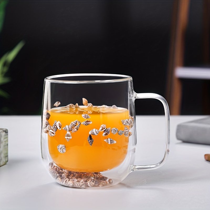 Heat Insulated Conch Flower Glass Coffee Mug Double Walled - Temu