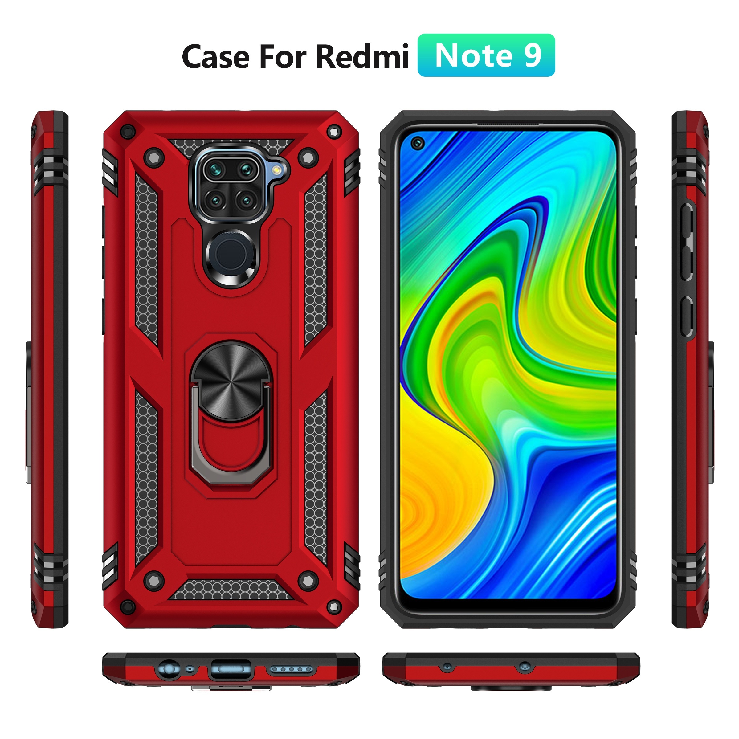  Fundas para teléfono celular Xiaomi Redmi Note 7, para Xiaomi Redmi  Note 7 Pro, funda para teléfono celular con funda magnética para anillo,  resistente a prueba de golpes (color rojo) 