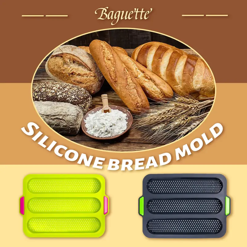 Silicone Baguette Pan, Non-stick Perforated French Bread Pan, 3