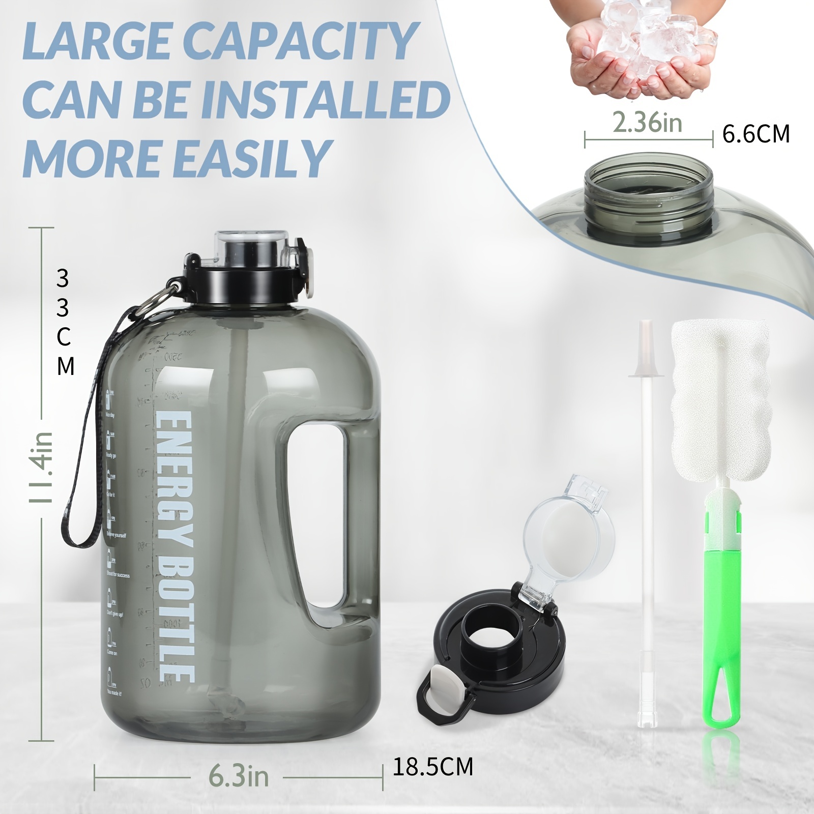 3.78L/ 1 Gallon Sports Leakproof Motivational Time Marker Water Bottle BPA  Free