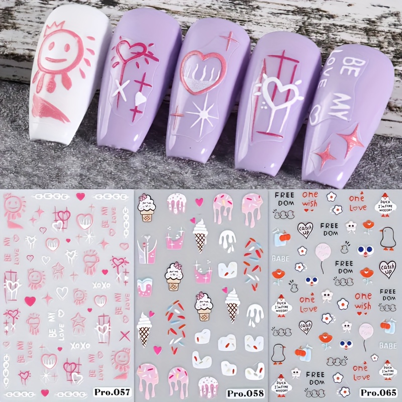 Cute Cartoon Cow Nail Art Sticker Decals 5d - Temu