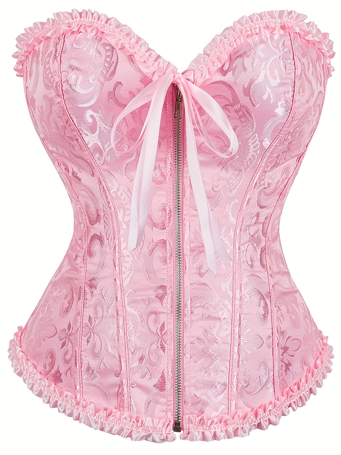 Bright Pink Geometric Peplum Style Diva Corset With Front Zipper