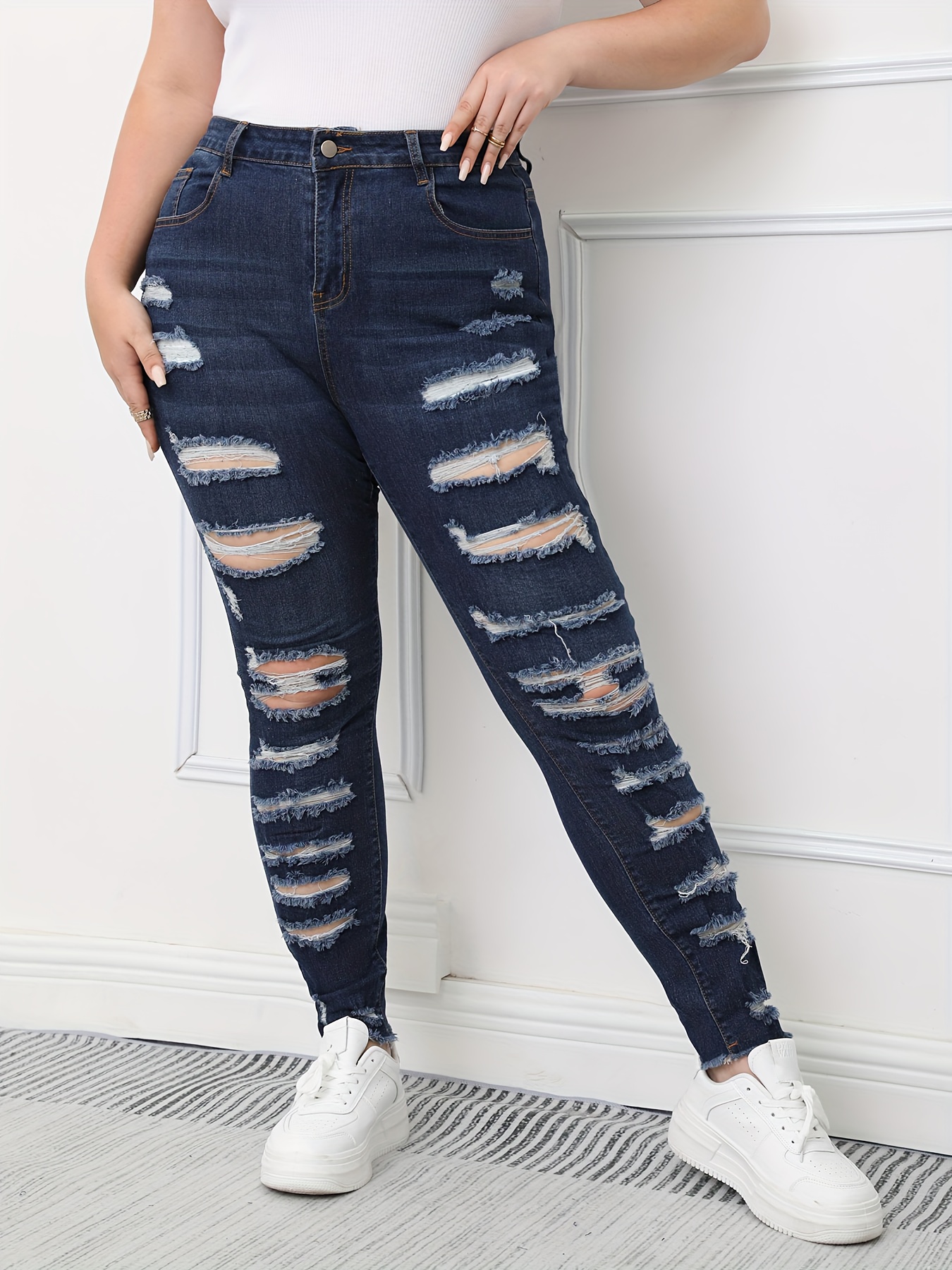 Women's Plus Button Fly Distressed High Skinny Jeans