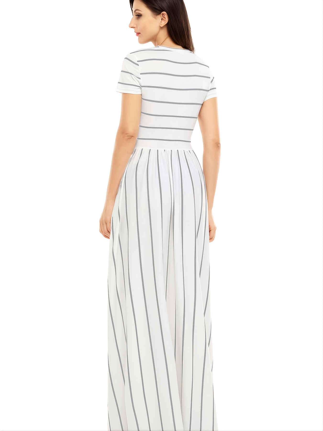 White And Blue Striped Maxi Dress