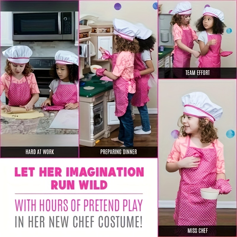 Kids Apron And Chef Hat,toddler Apron For Girls Pretend Play Kids Cooking  Set Chef Costume For Kids Apron For Girl Christmas Gifts - Temu Italy