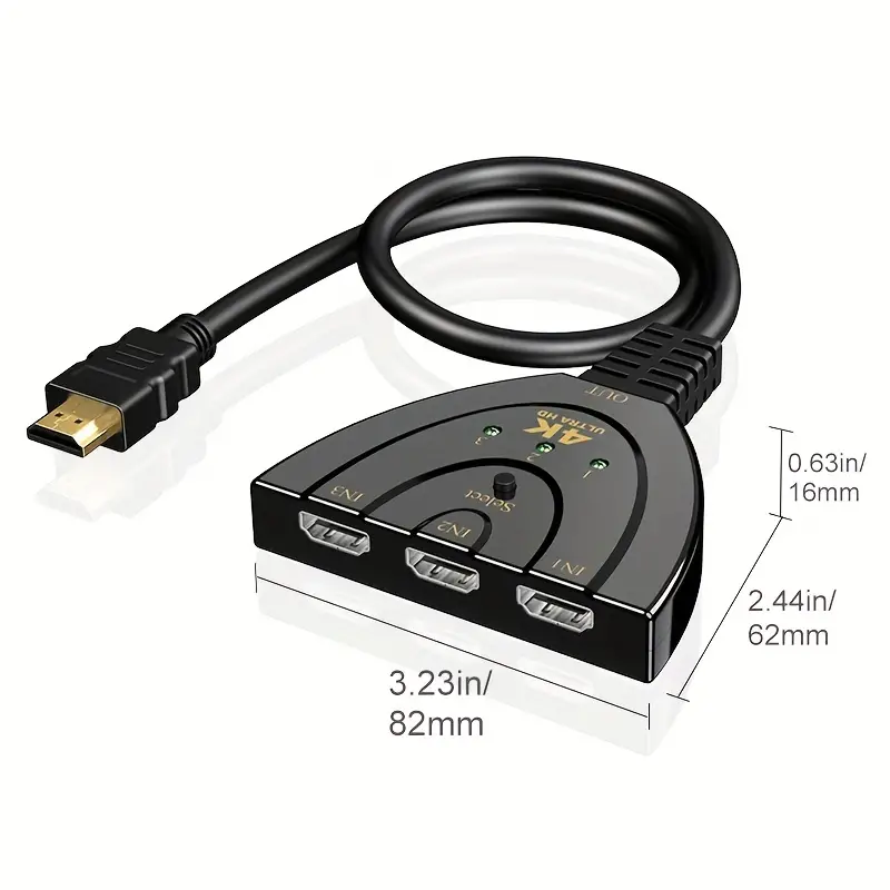 Commutateur HDMI - Répartiteur - 4K - 1080 Full HD - 3 Port - 3 In