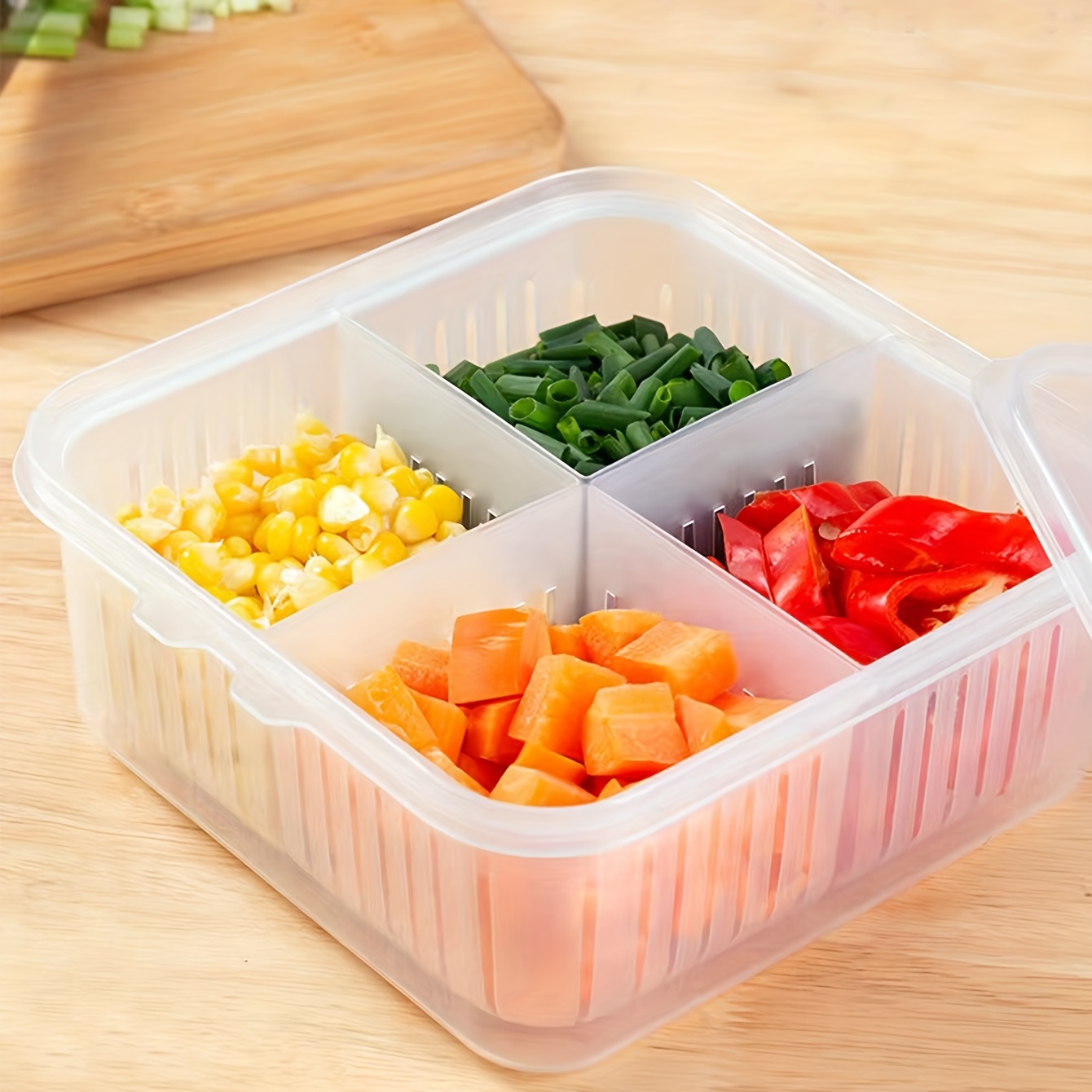 One Four-compartment Removable Fresh-keeping Box Refrigerator Fruit And  Vegetable Storage Kitchen With Lid Storage Box - Temu