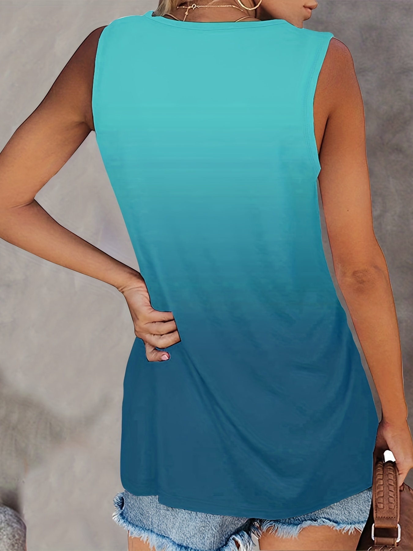 Lace Trim Tank Top Gradient Sleeveless Summer Top