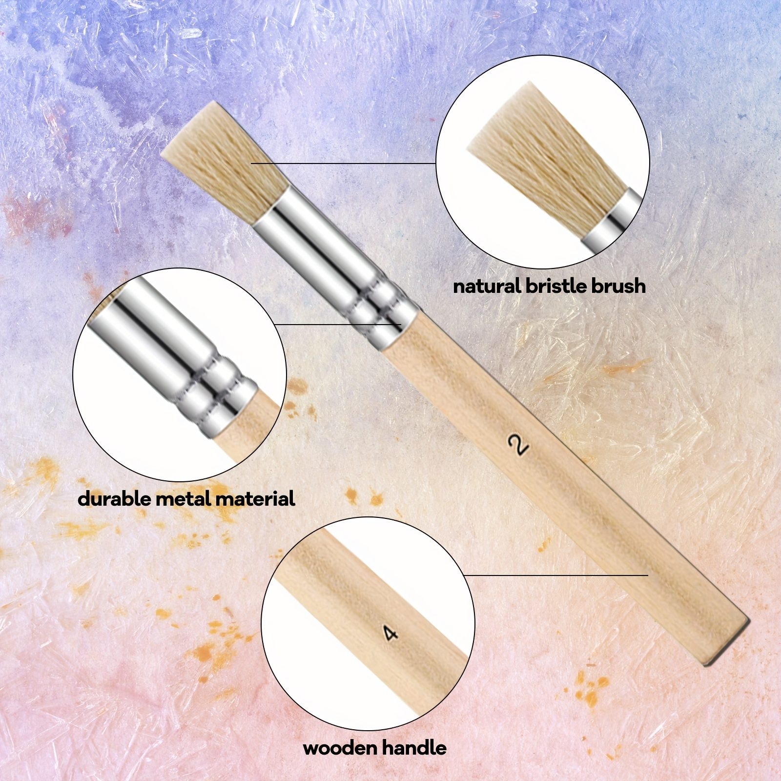 5 Piece Wood Handle Stencil Brush Set - Natural Bristle Template