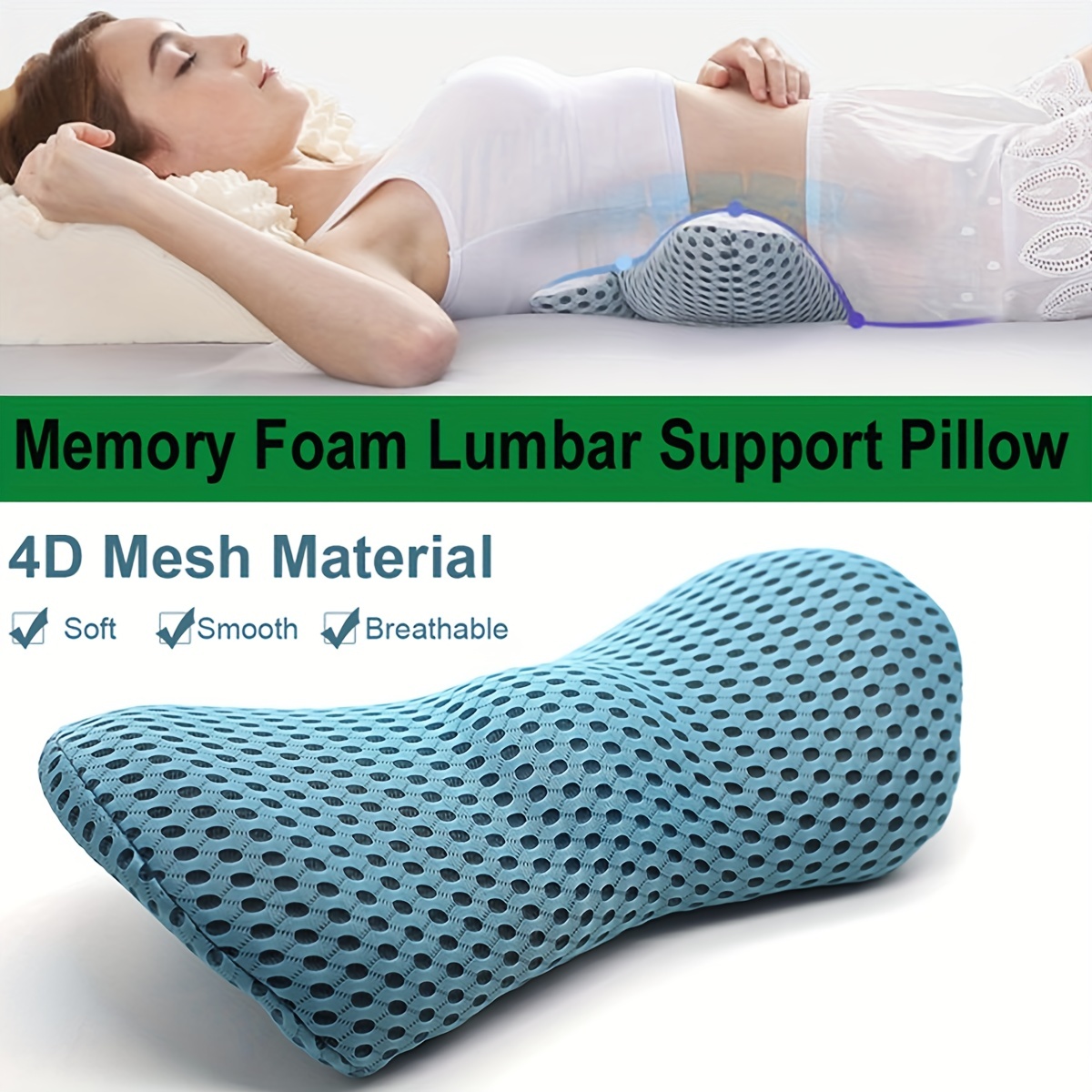Almohada de apoyo lumbar, cojín de espuma viscoelástica para aliviar el  dolor de espalda baja, almohada lumbar ergonómica para asiento de  automóvil