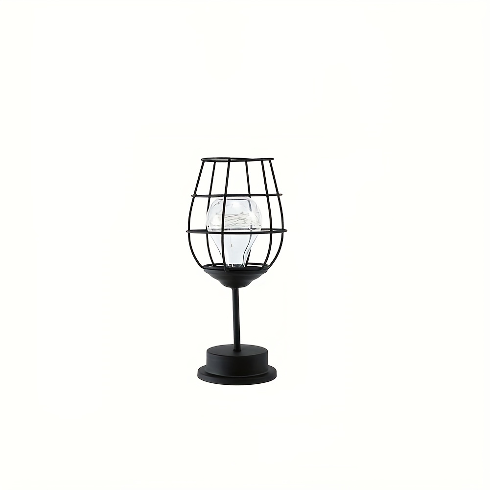 Lampe de table en fil de métal noir, veilleuse de style panier en fer  moderne, lampe de chevet rétro à piles