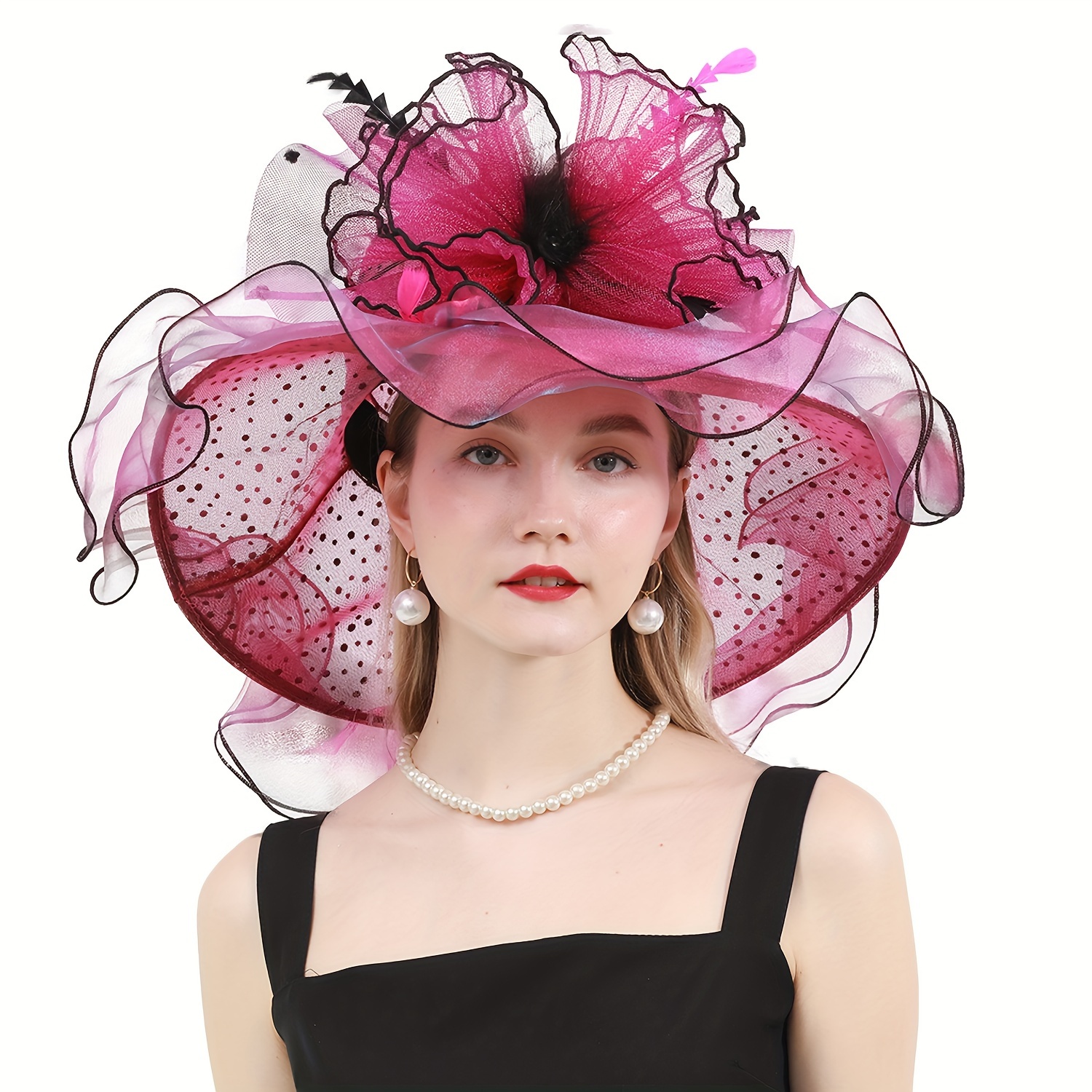 Tea Party Hats for Women Derby Church Organza Fascinator Hats Fashionable  Brides Beach Sun Hat Flower Brim Bucket Hat