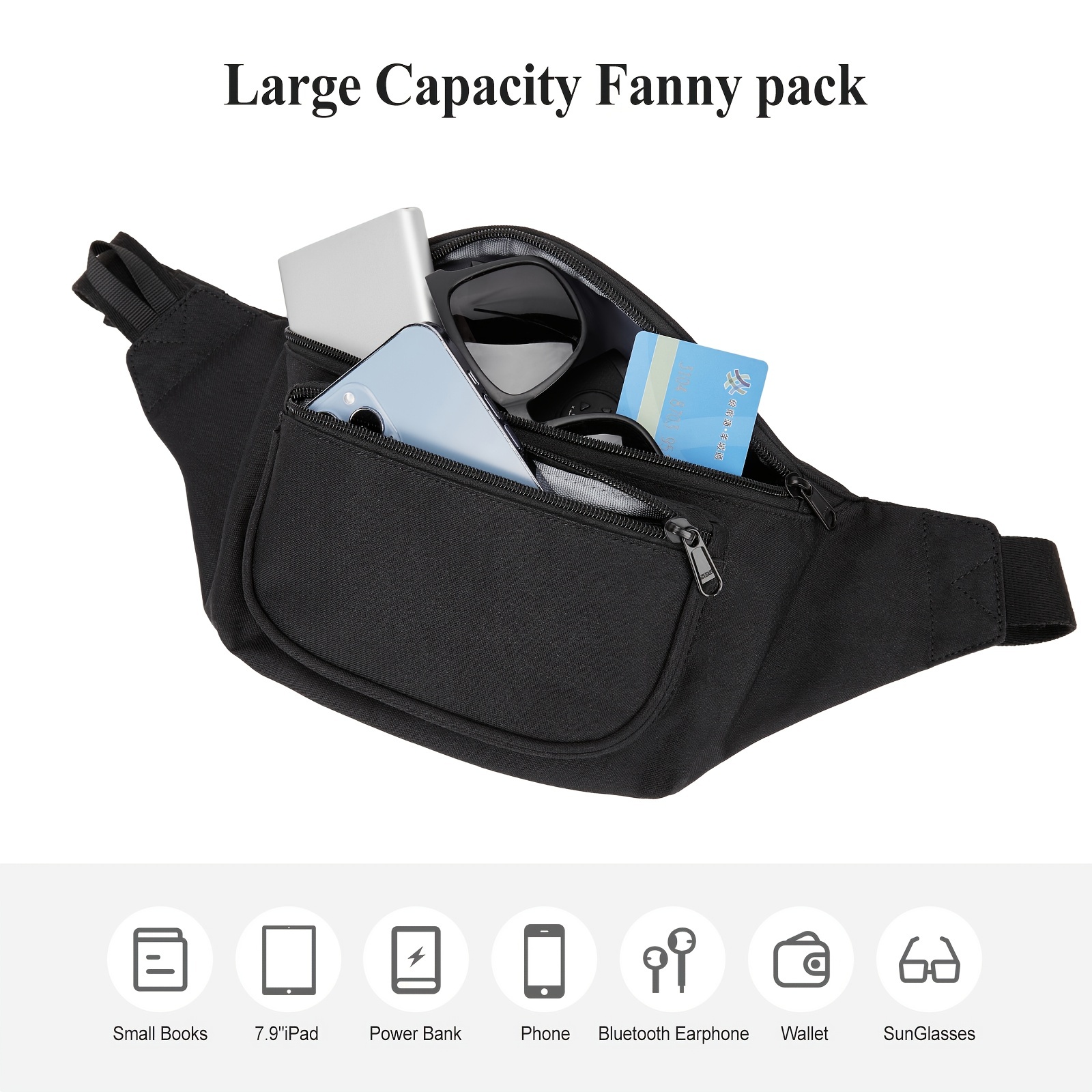 sportsnew Fanny Packs for Men Women - Waist Bag Packs - Large Capacity Belt Bag for Travel Sports Running Hiking Large, Black