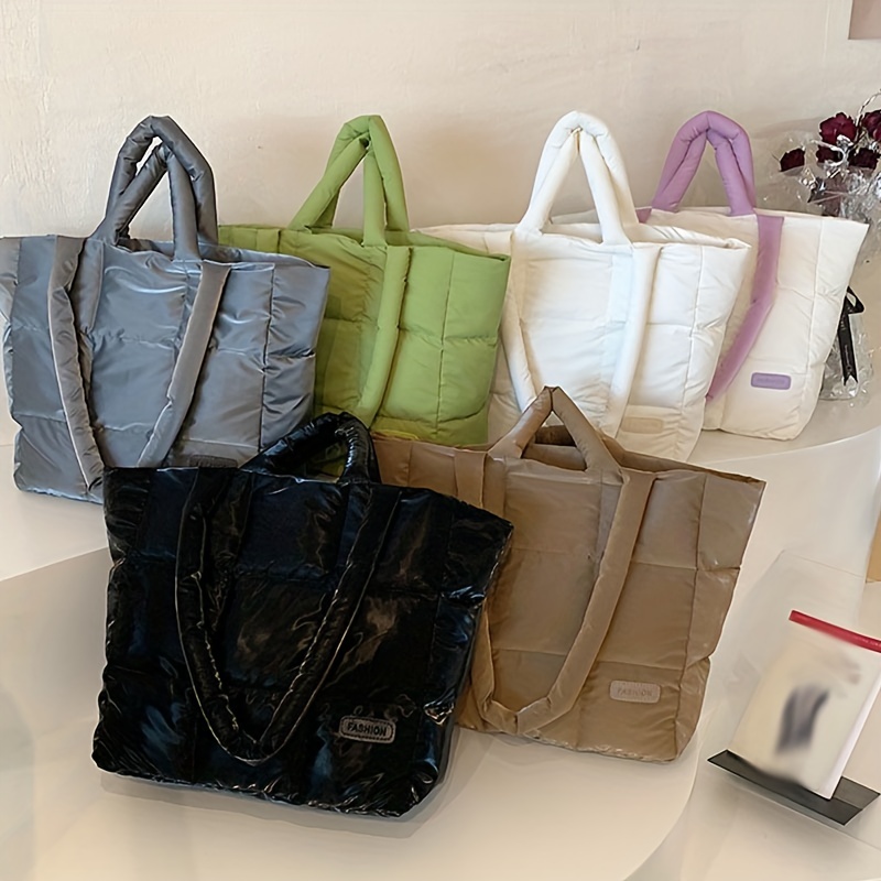 Puffer Quilted Tote Bag For Women, Trendy Padded Shoulder Bag, Simple  Winter Padding Handbag - Temu