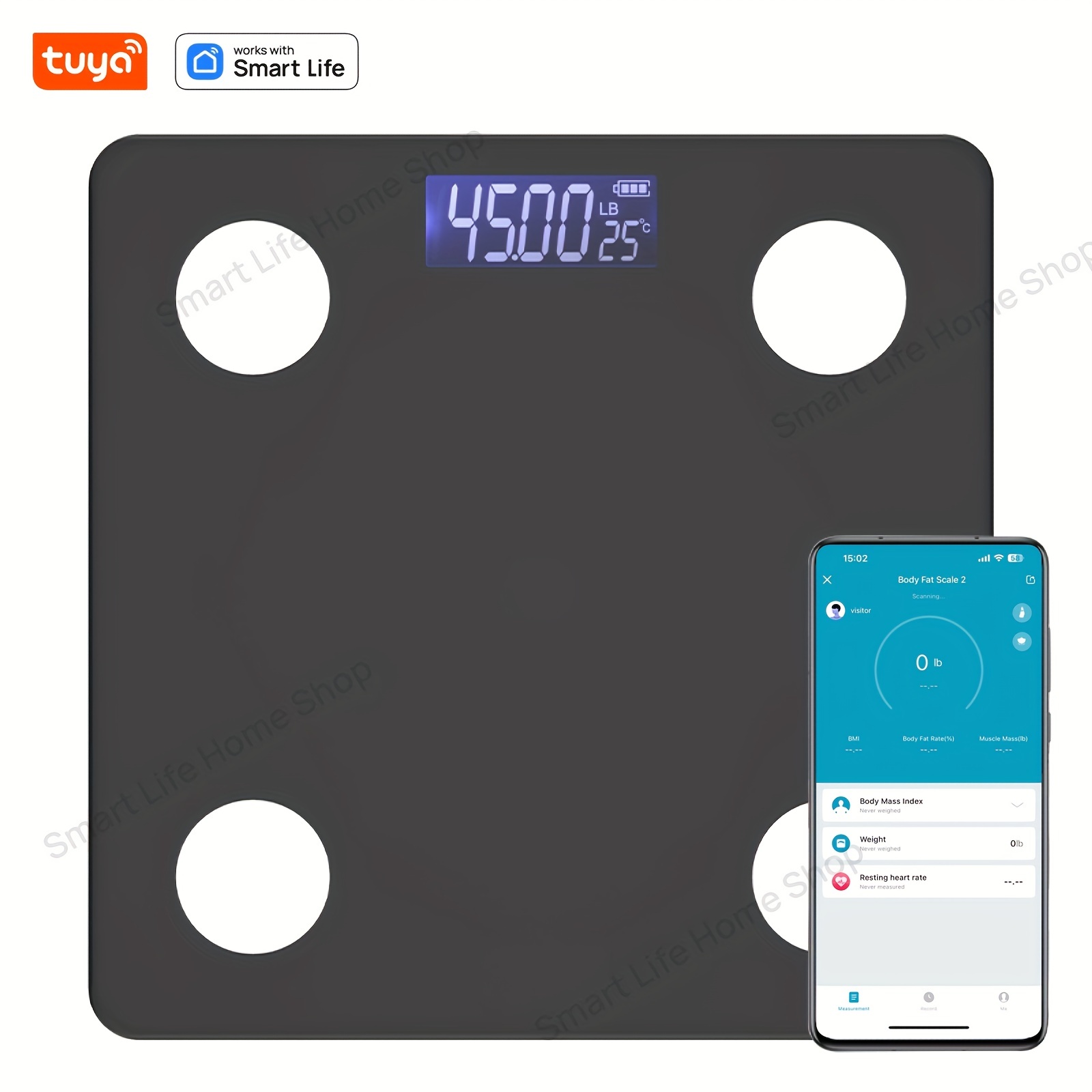 Glass Digital Display Body Analysis Body Weight Scale w/Bluetooth Tech 400lb Capacity - Black