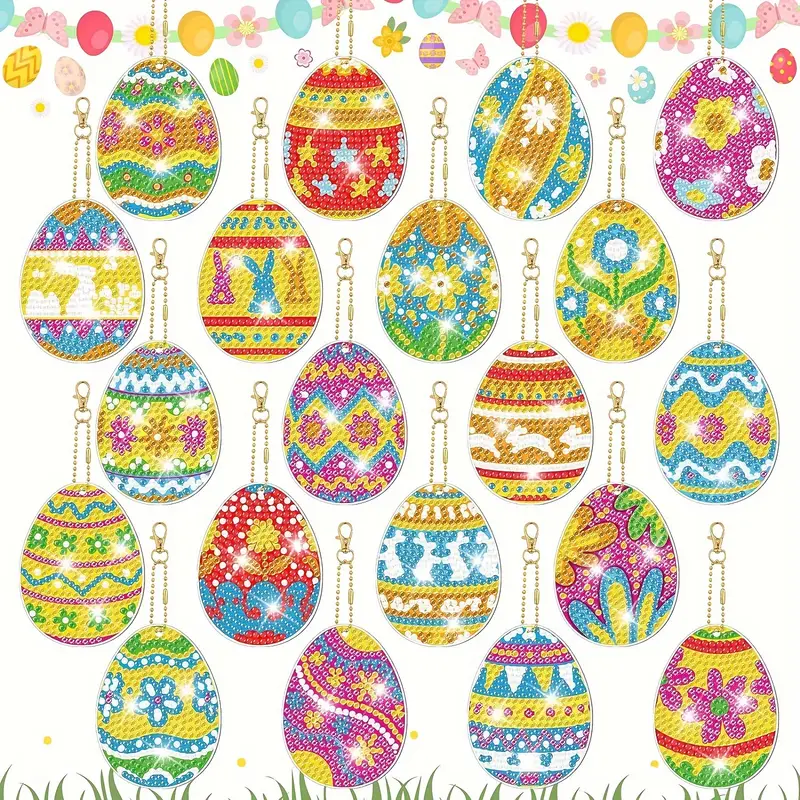 Value Pack 20pcs Easter Diamond Painting Keychain Kit With Tools