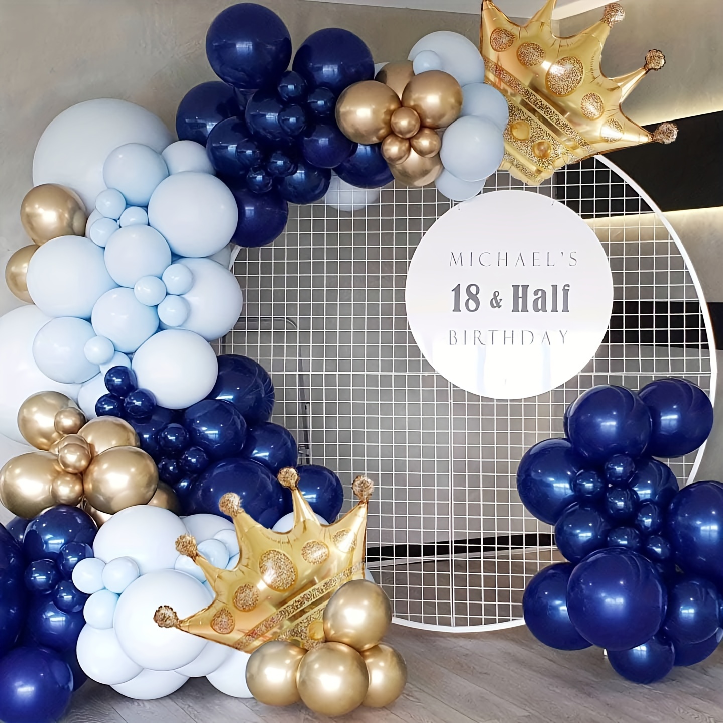 111pcs Blue Golden Latex Balloon Crown Suitable For Birthday Party ...