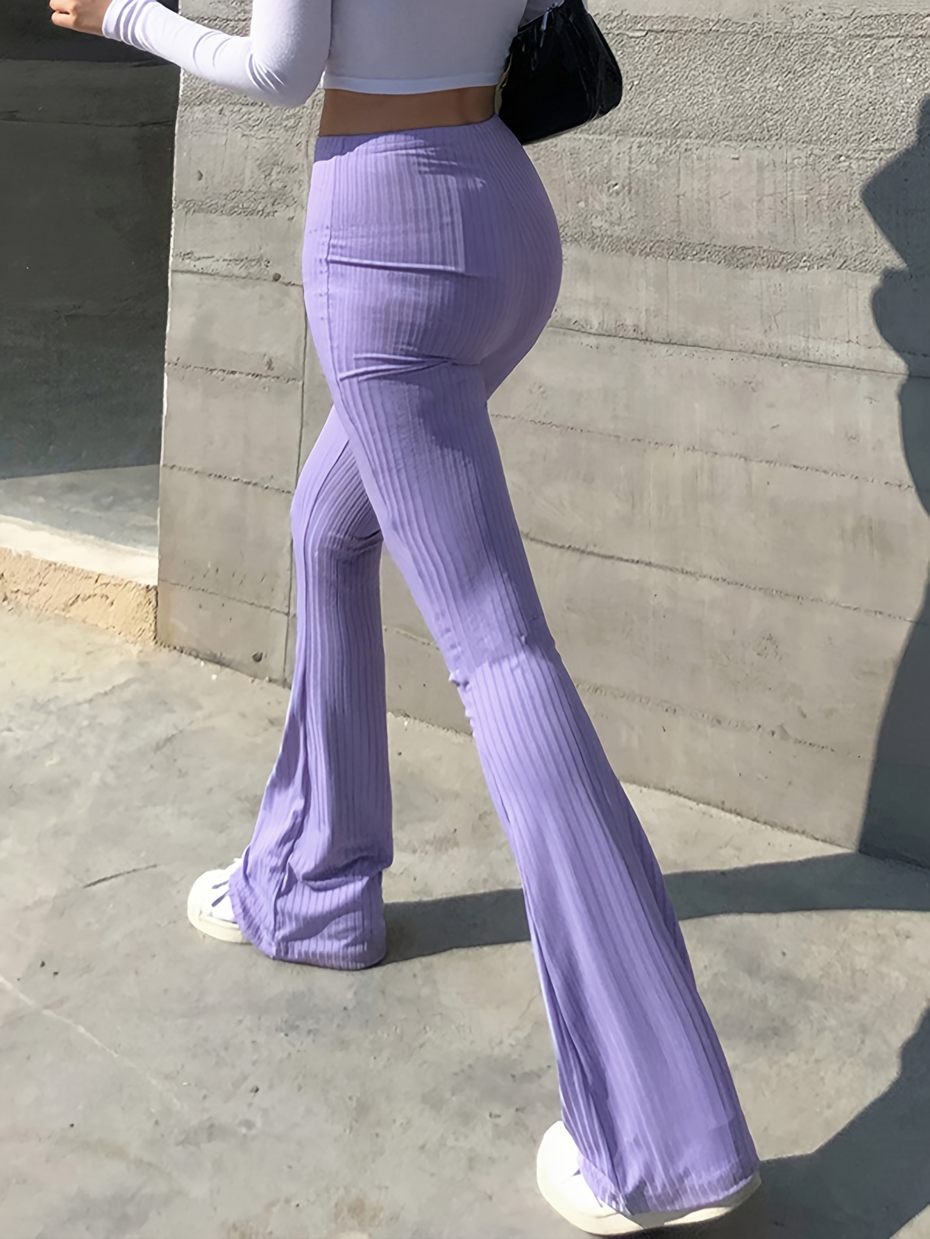 Women Tall Ladies Soft Flared Leggings Pants Floor Length Pants for Women  Purple XXL