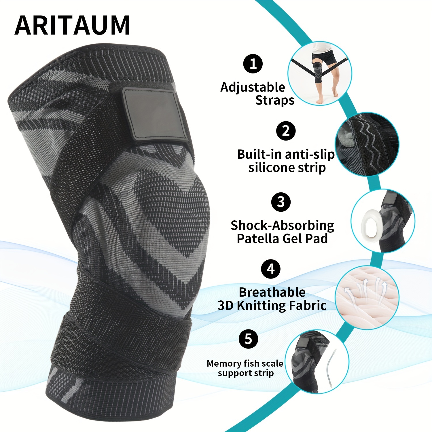 Rodillera con estabilizadores laterales para dolor de rodilla de desgarro  de menisco, rodillera de rótula de talla grande para recuperación de