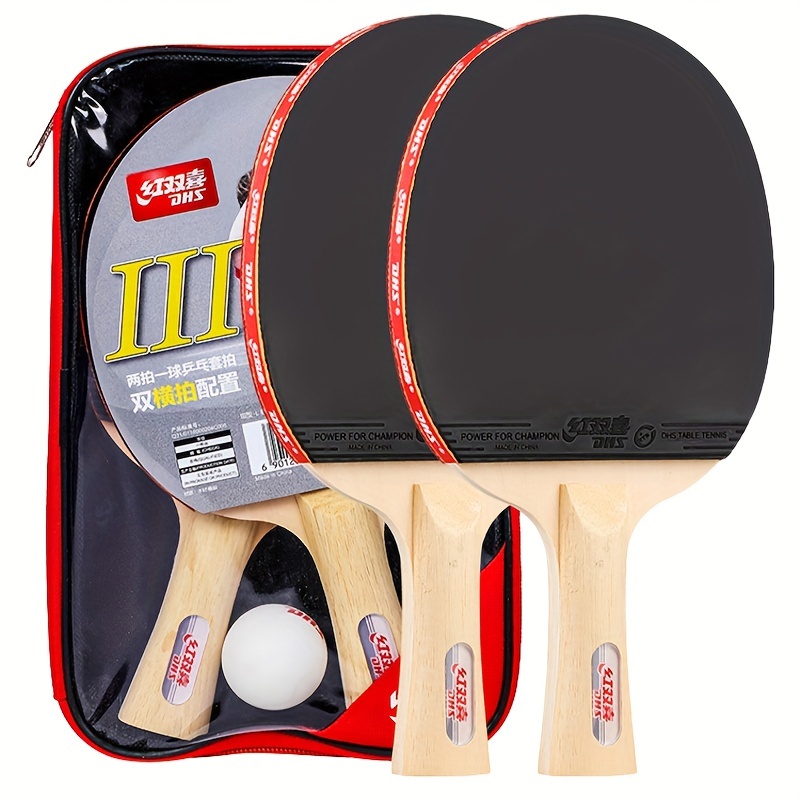 TEMU Ensemble de Raquettes de Tennis de Table DHS Premium - Rouge, Design III pour Débutants & Adultes, Construction en Bois Durable