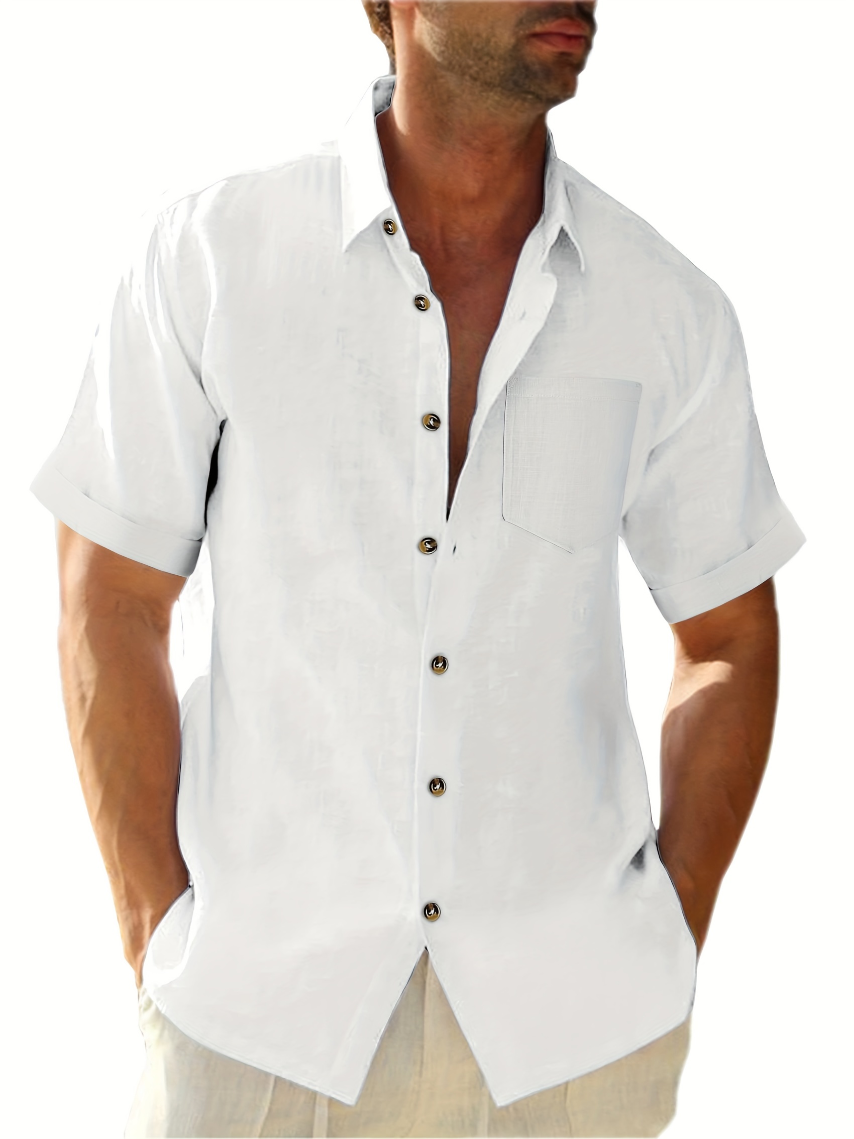 B91xZ Mens Button Down Short Sleeve Shirt Men Spring Summer Casual