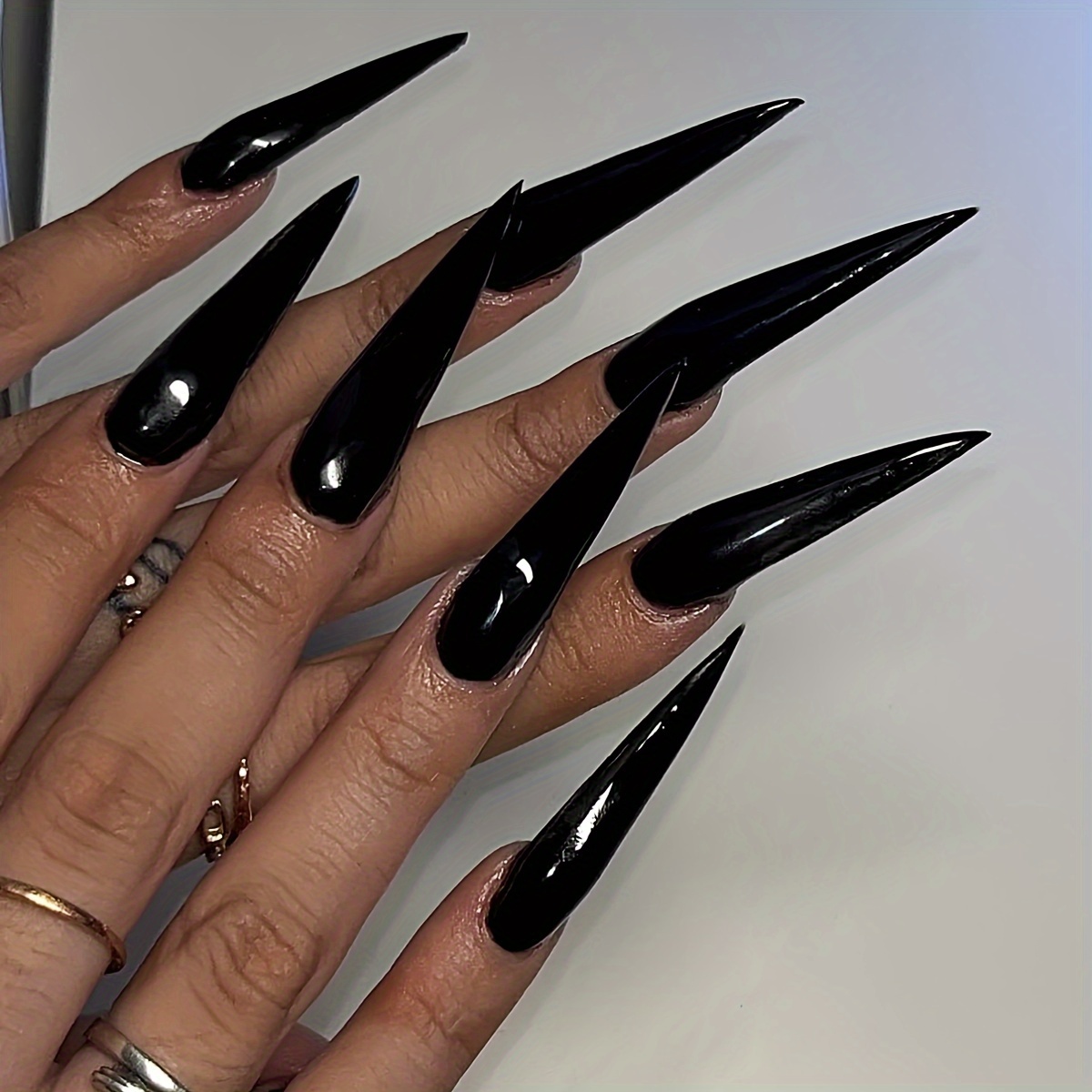 

24pcs Of Long Pointed Solid Color Wearable Nails Black Sleeping Must-have False Nails With 1pc Of Jelly Glue File Strip