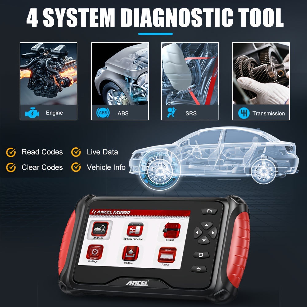 OBD2 Scanner Engine/ABS/SRS/Transmission Car Diagnostic Tool, ABS Code  Reader, SRS Scan Tool, Lifetime Free Update Scan Tool 