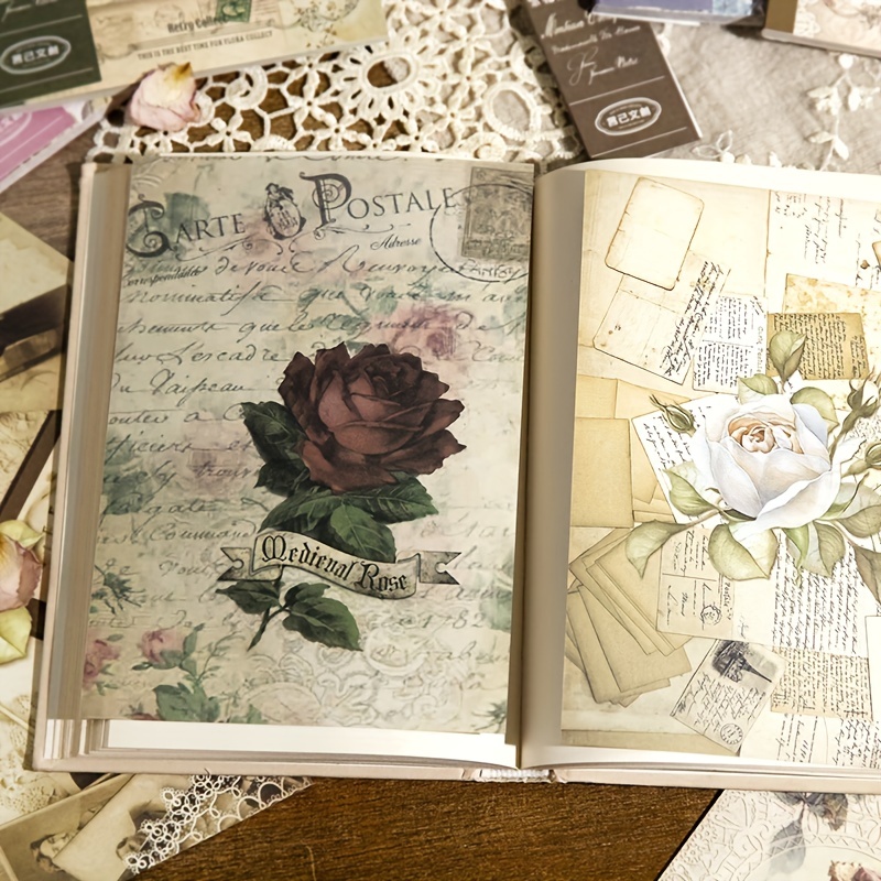 100 Sheet Retro Decorative Material Paper Book Vintage Rose Letter Plant  Flowers Papers Junk Journaling Dairy