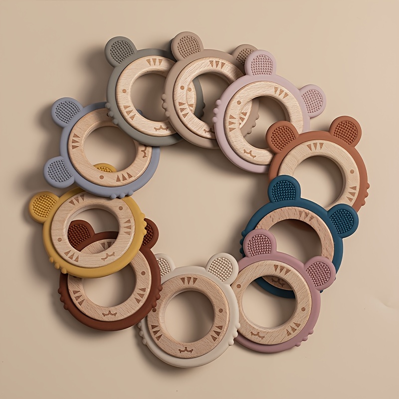 Silicone Baby Teether Rudder Shape Wooden Teether Ring Touch - Temu