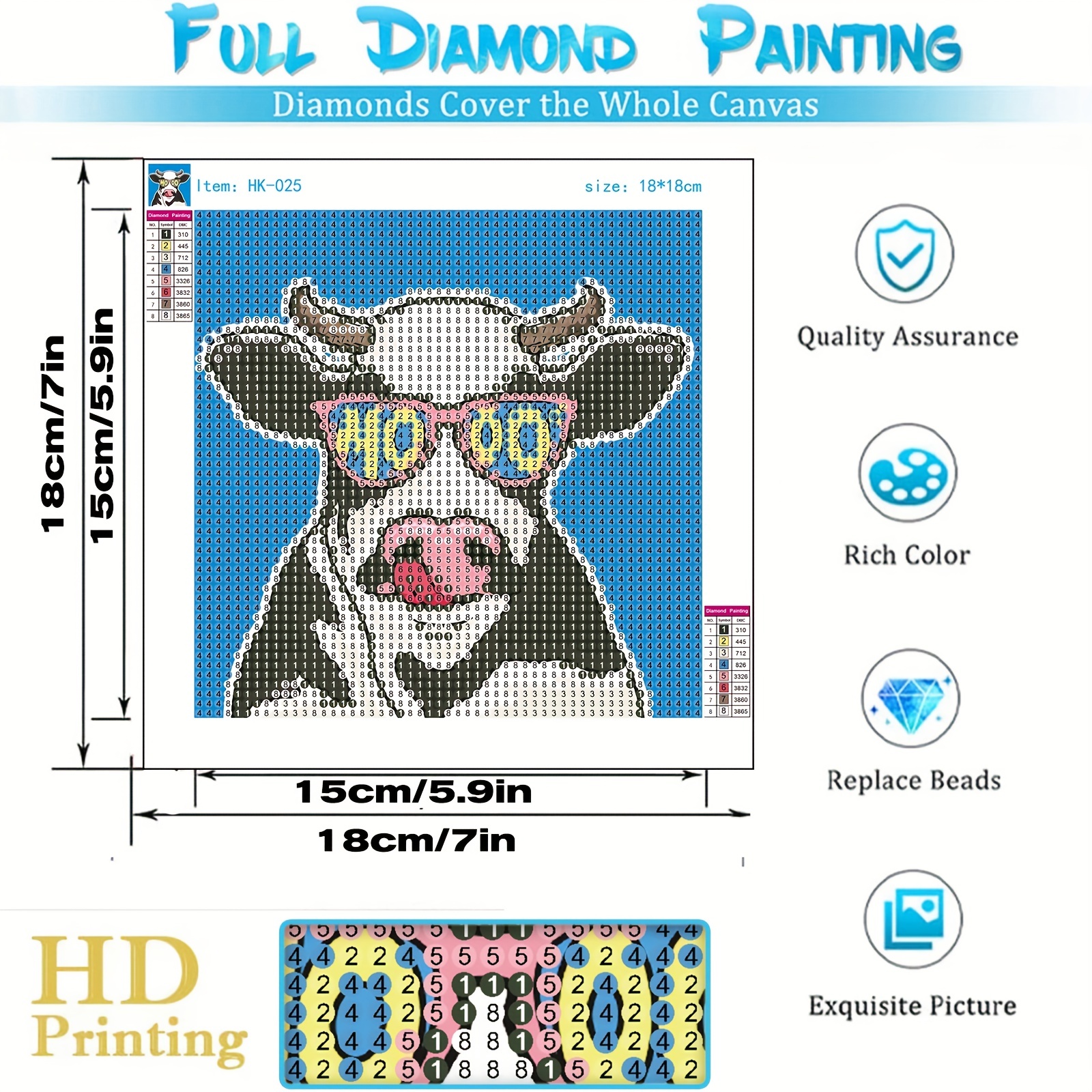 5d Artificial Diamond Painting Kit For Kids With White Frame Cartoon Cow Art  And Crafts For