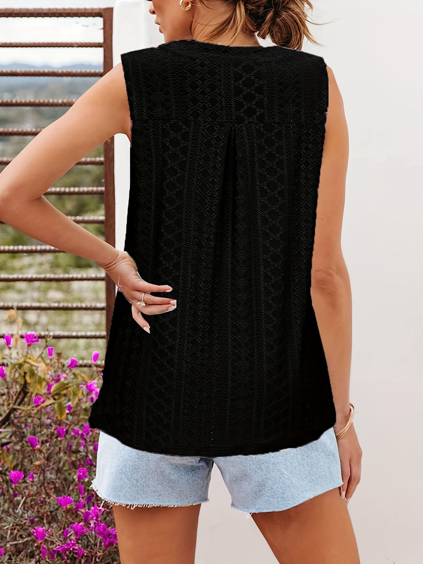 Contrast V-Neck Eyelet Tank- ONLINE ONLY 2-10 DAY SHIPPING – Day