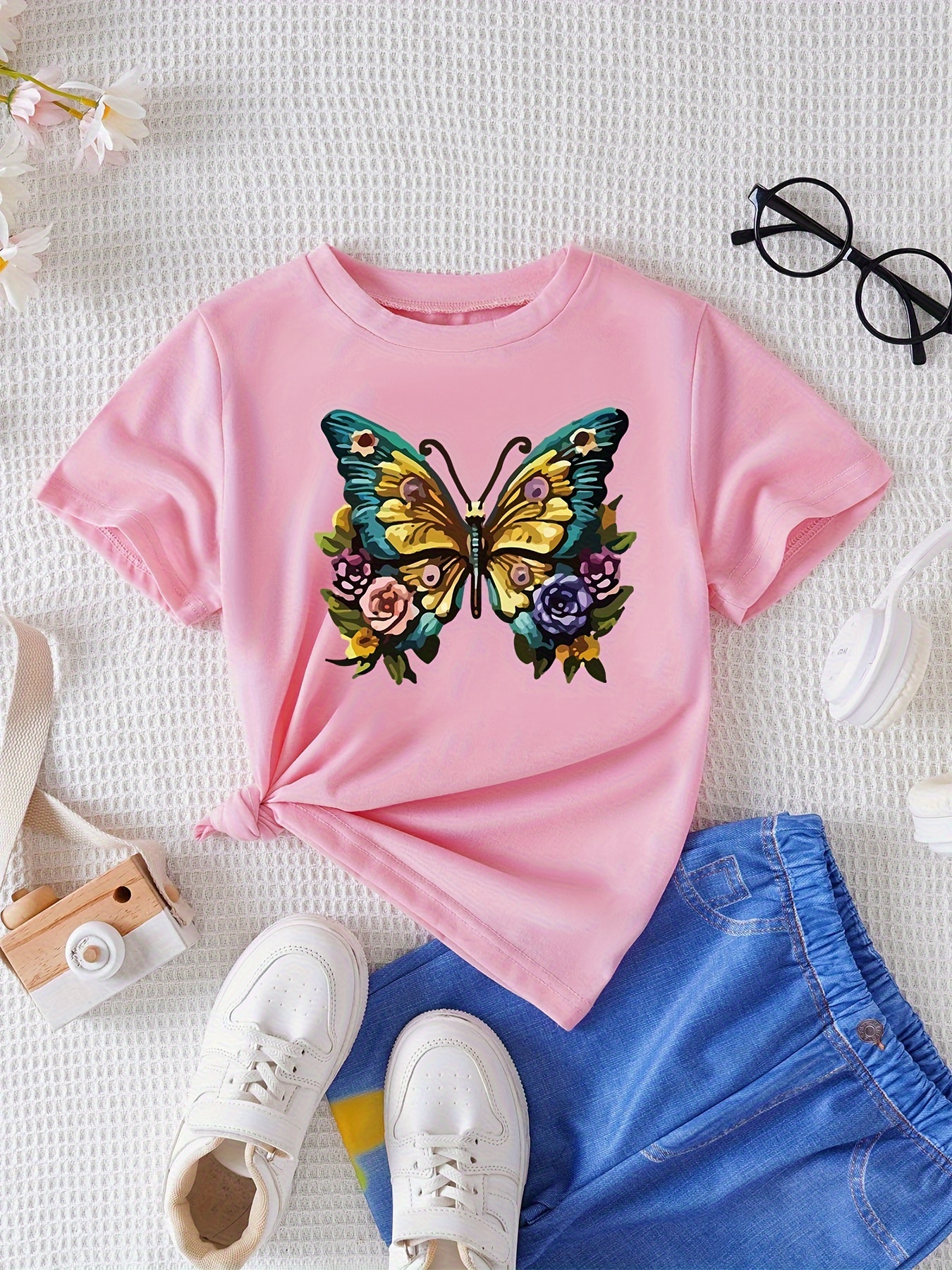 Camiseta Niña Estampado Mariposas En 3d Verano Ropa Niños - Temu Chile