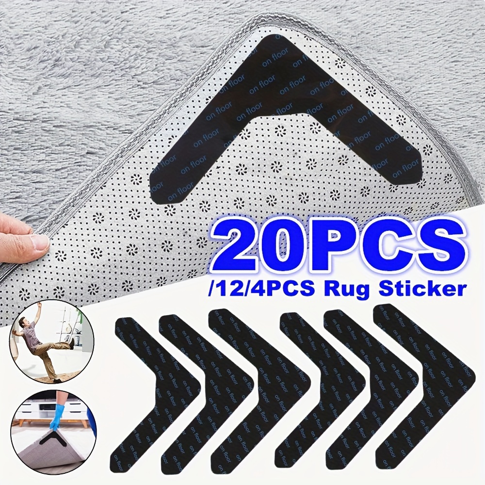 12 Pack] Rug Gripper, Double Sided Non-Slip Rug Pads Rug Tape Stickers  Washable Area Rug Pad Carpet Tape Corner Side Gripper for Hardwood Floors  and Tile 
