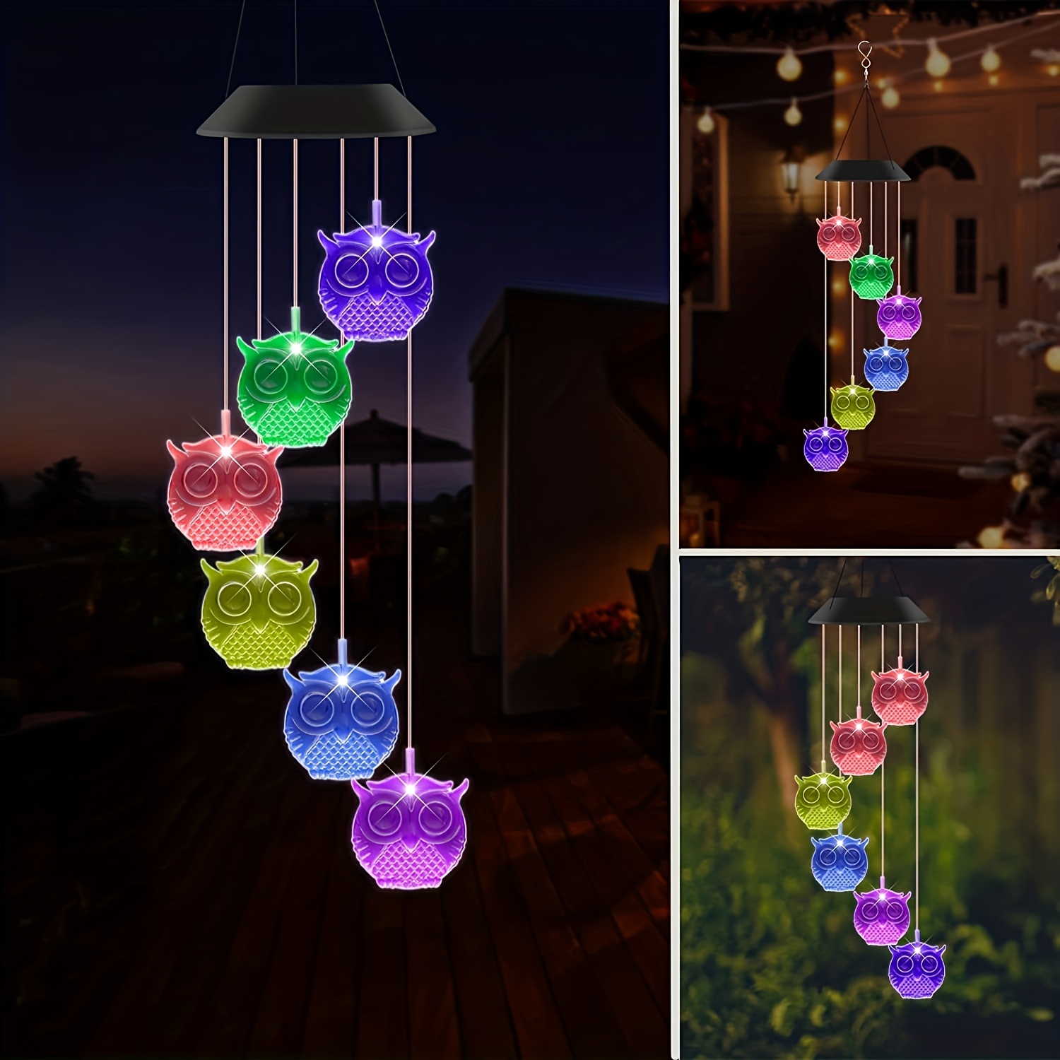 LED Solar Hummingbird Wind Chime Color Changing Waterproof Solar Outdoor  Hanging Light for Home Party Night Garden Decoration