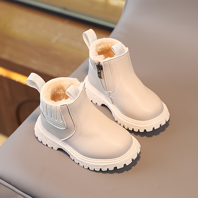 Casual Solid Color Plus Fleece Boots Girls Comfortable Warm - Temu