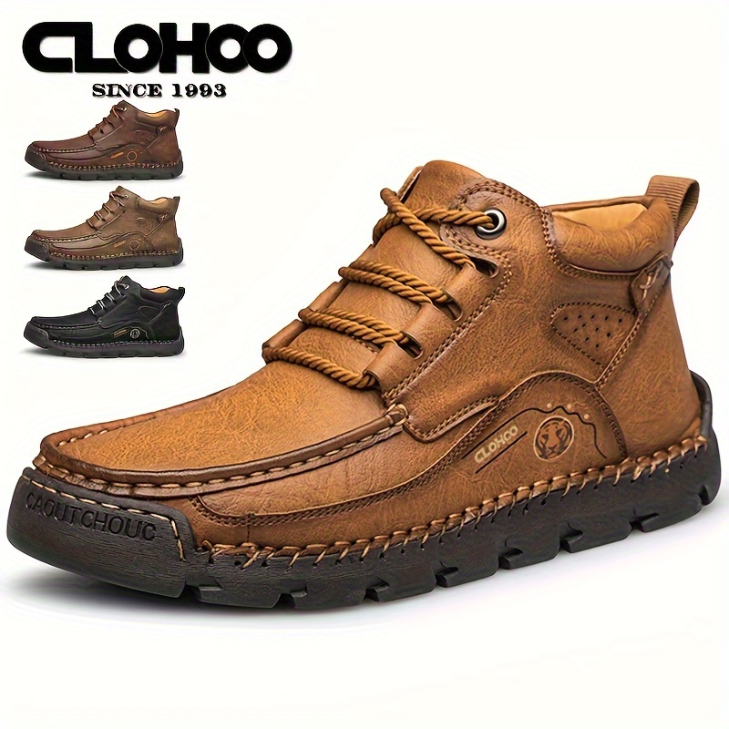 Men's Outdoor Moc Toe Leather Lace up Boots Casual Walking - Temu Poland