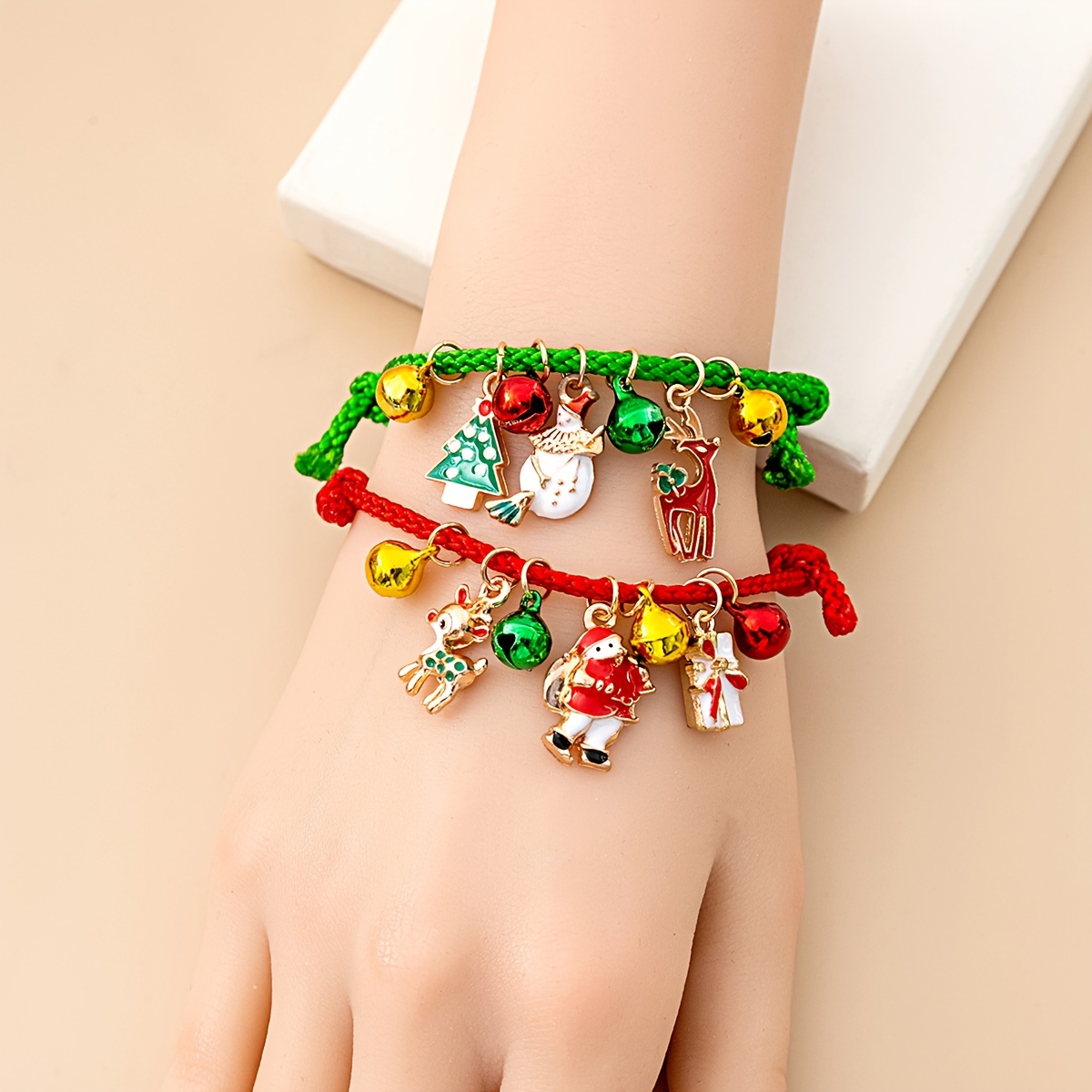 Cute Red Green Beads Santa Claus Snowman Bell Pendant Beaded - Temu