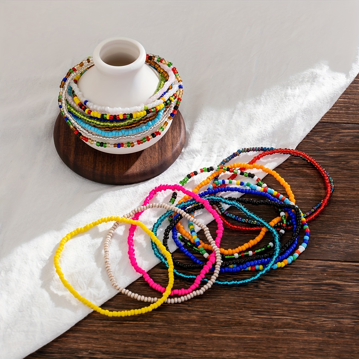 20 Pcs Stackable Beaded Anklet Set for Summer Beach