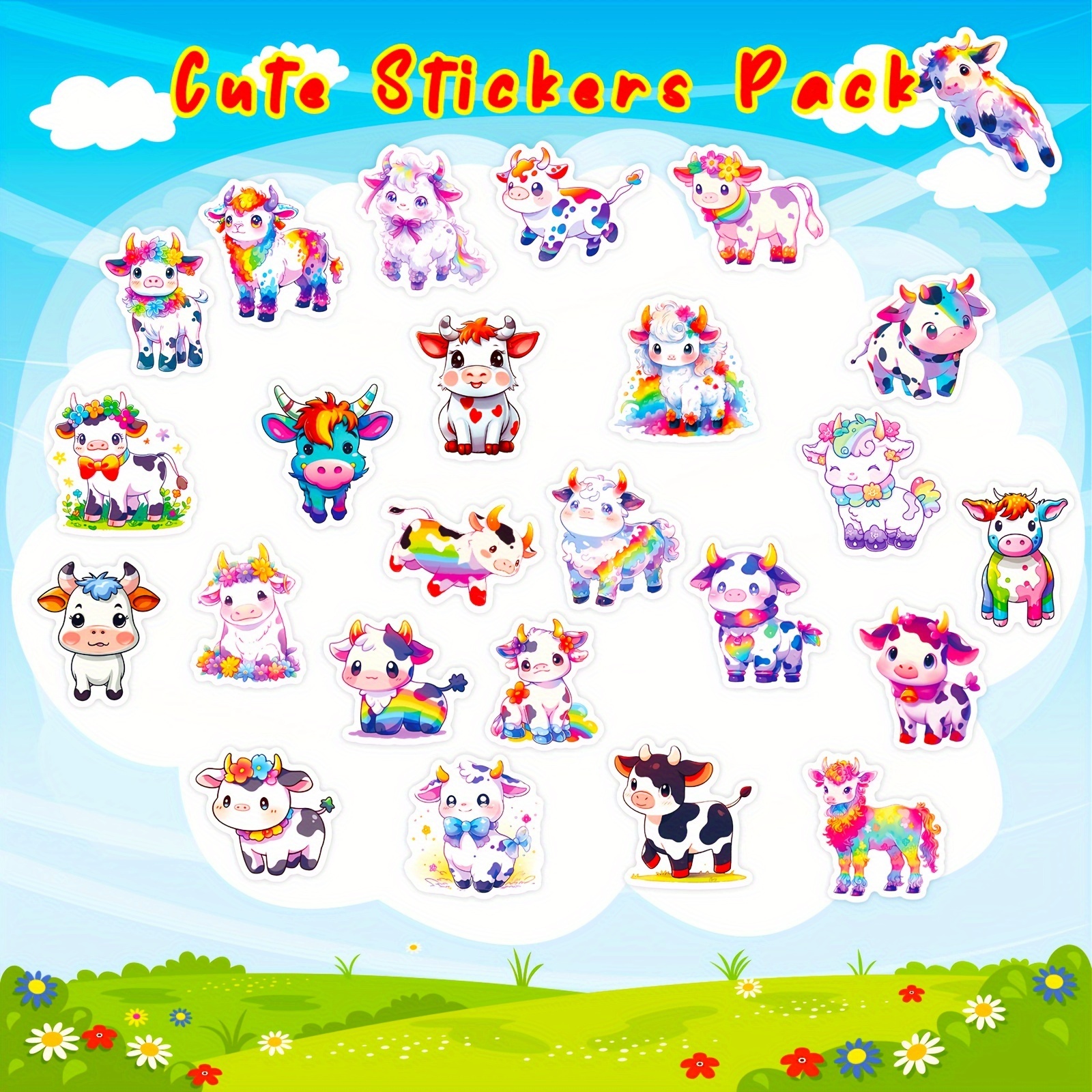 Cute Rainbow Cow Stickers Cartoon Graffiti Decoration - Temu