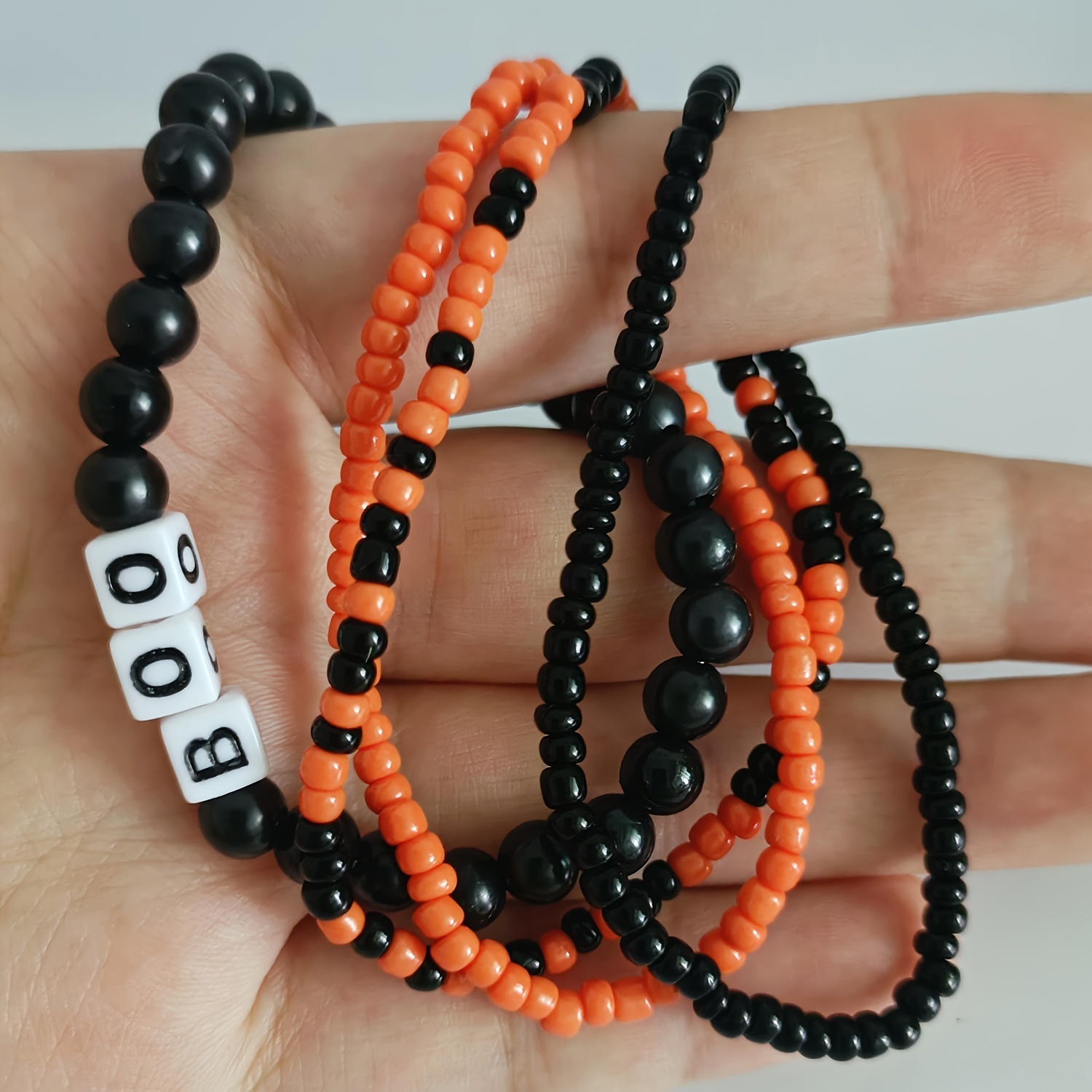 5pcs Halloween Beaded Letter Beads Pumpkin Bracelet, Soft Clay Festival Handicraft Elastic Bracelet Set, Halloween Gifts,Temu