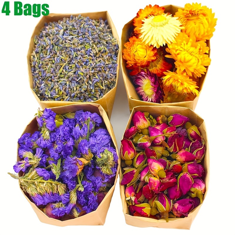 16 Bags Dried Flowers,100% Natural Dried Flowers Herbs Kit for Soap Making,  DIY Candle Making,Bath - Include Rose Petals,Lavender,Don't Forget
