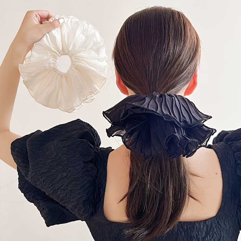 

1pc Solid Color Organza Mesh Pleated Scrunchies - Soft And Comfortable Hair Ties For Ponytail And Hair Accessories
