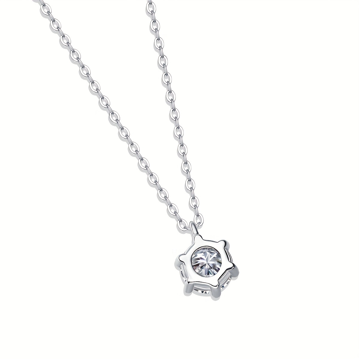 925 Silver Moissanite Necklace with 6-Claw Pendant