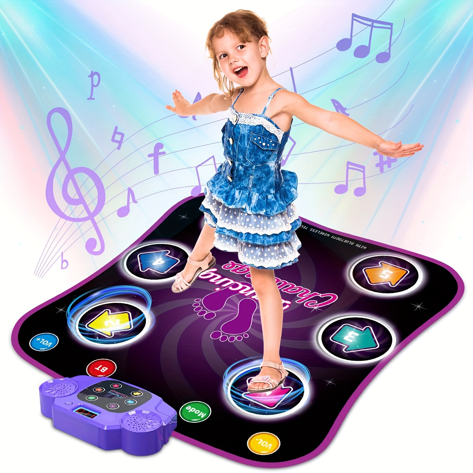 Tapete de baile para niños – Alfombra de pista de baile iluminada de 8  botones, 5 modos de juego, tapete musical para niños pequeños con volumen