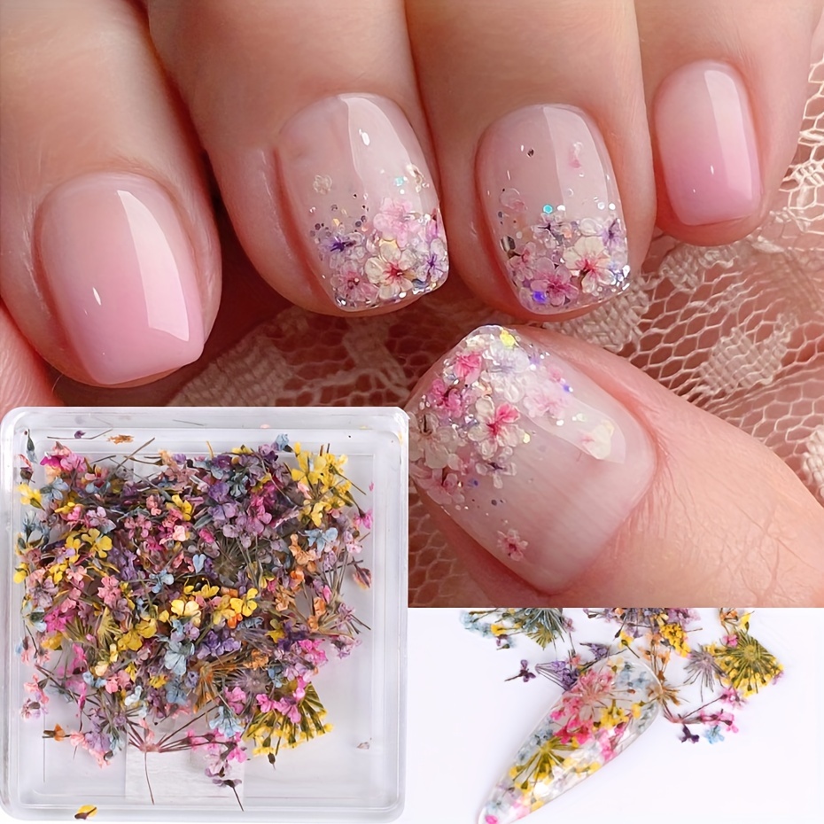 12 Color 3d Dried Flower Nail Art Charms Dried Flower - Temu