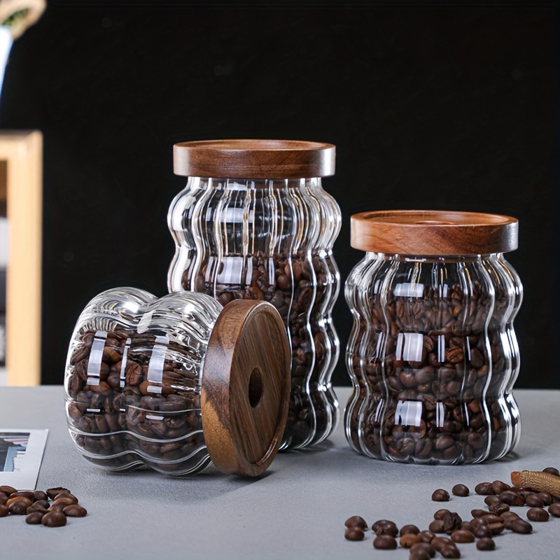 Vertical Striped Sealed Jar With Bamboo Lid Candy Jars With - Temu