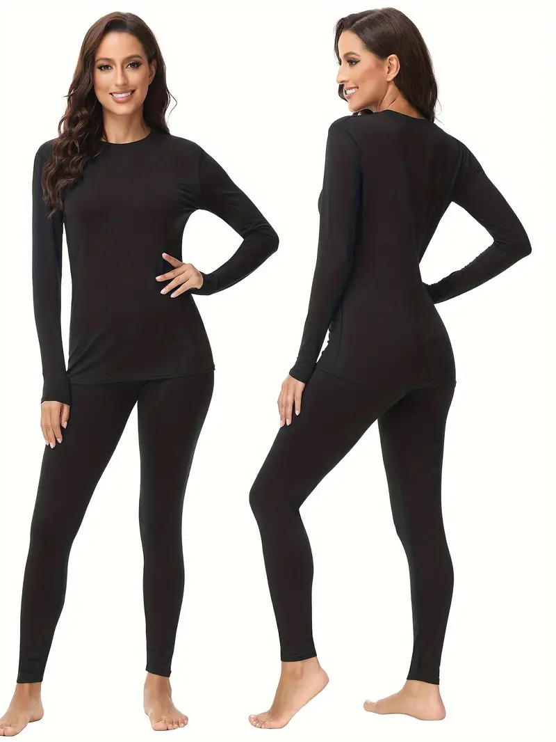 Thermal Underwear Set For Women Long Johns With Fleece Lined Long Sleeves  Base Layer Set Top Bottom