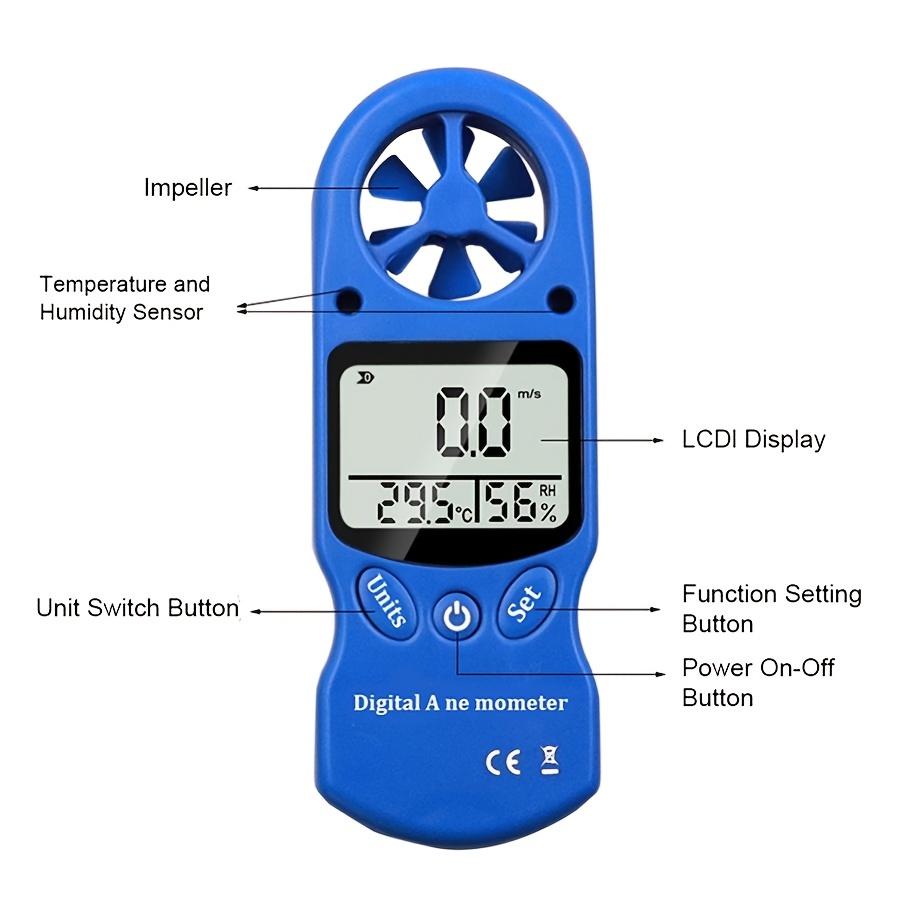 1 Unidad De Anemómetro Digital 3 En 1, Medidor De Velocidad Del Viento De  Mano, Temperatura Y Humedad Para Medir La Velocidad Del Viento Con Pantalla