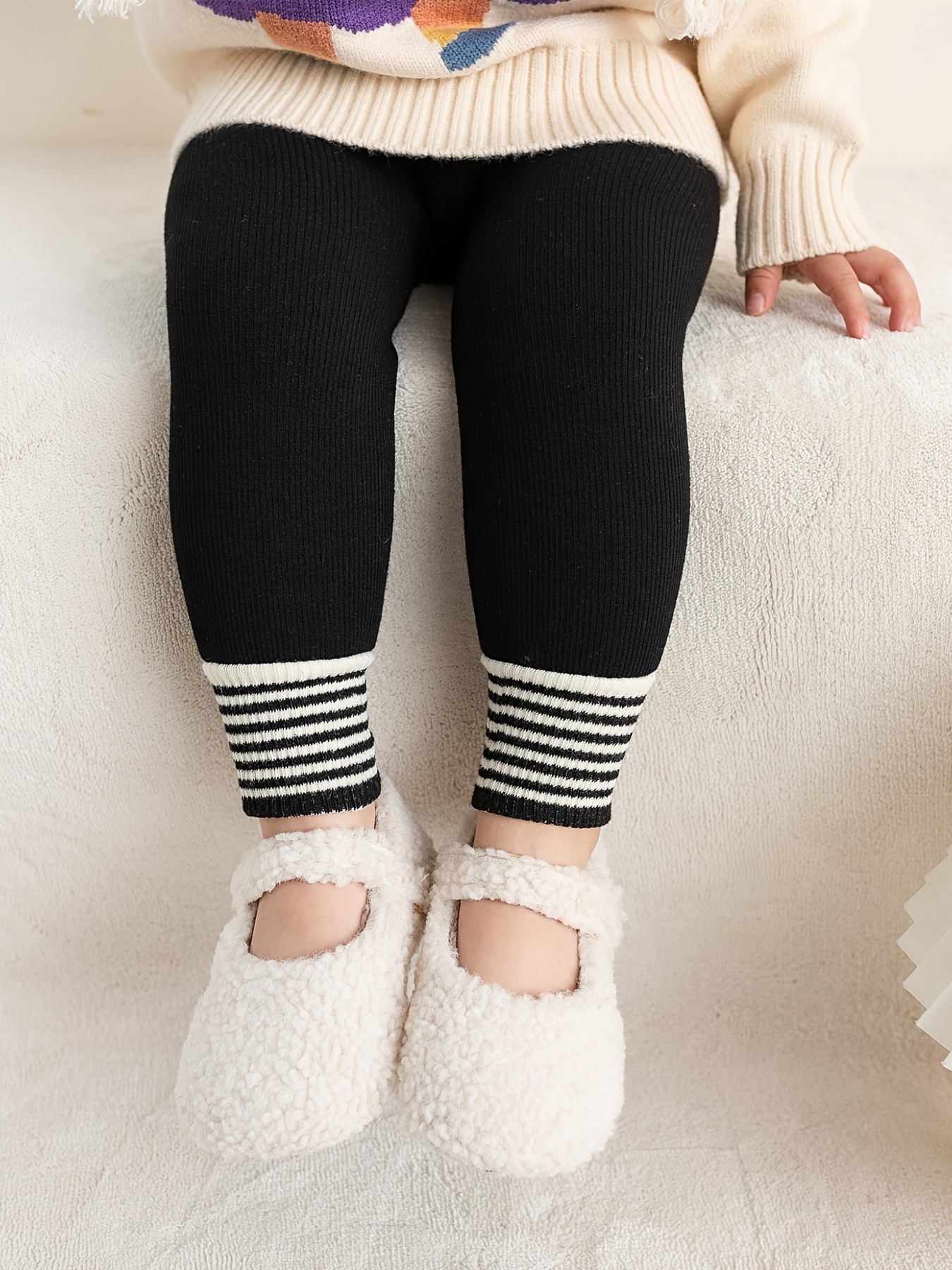Girls Footless Tights Soft Leggings Solid Color Ribbed Knit - Temu